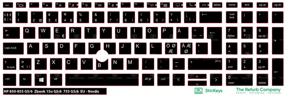 SticKeys® for HP Elitebook 855, 755 G5,755 G6, 850 G5, 850 G6, 855 G5, 855 G6 - HP Zbook 15u G5, 15u G6