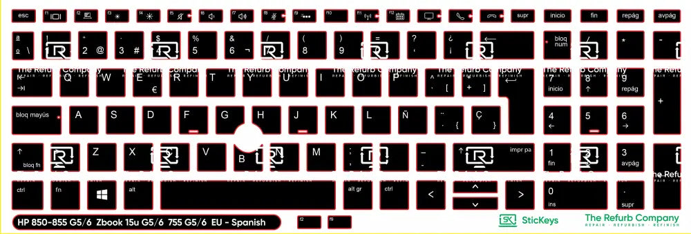 SticKeys® for HP Elitebook 855, 755 G5,755 G6, 850 G5, 850 G6, 855 G5, 855 G6 - HP Zbook 15u G5, 15u G6