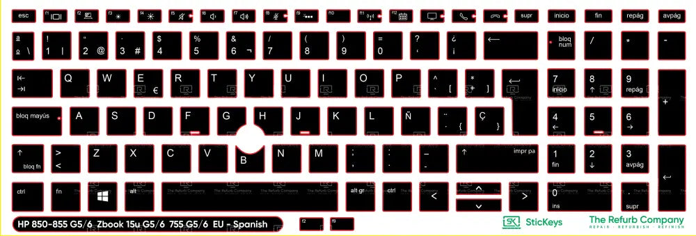 SticKeys® for HP Elitebook 855, 755 G5,755 G6, 850 G5, 850 G6, 855 G5, 855 G6 - HP Zbook 15u G5, 15u G6