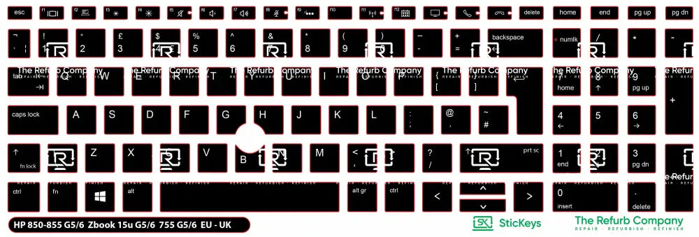 SticKeys® for HP Elitebook 855, 755 G5,755 G6, 850 G5, 850 G6, 855 G5, 855 G6 - HP Zbook 15u G5, 15u G6