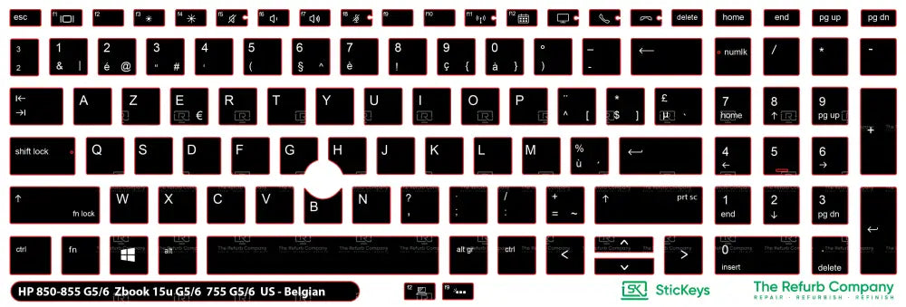 SticKeys® for HP Elitebook 855, 755 G5,755 G6, 850 G5, 850 G6, 855 G5, 855 G6 - HP Zbook 15u G5, 15u G6