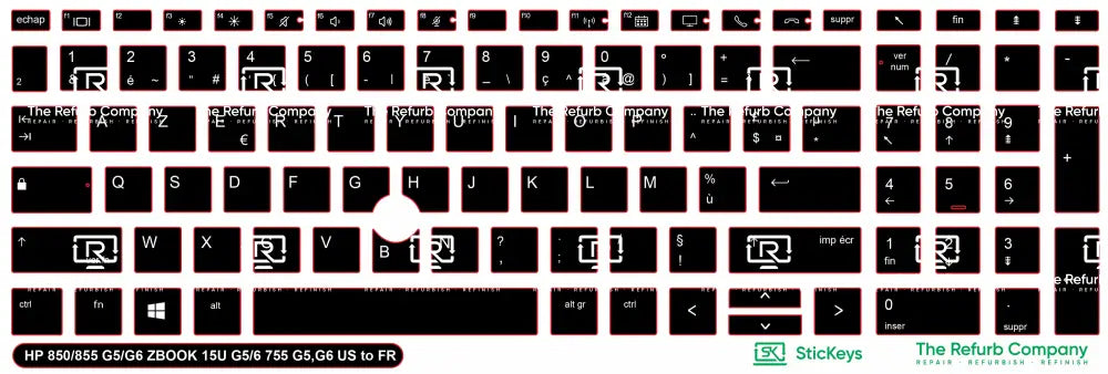 SticKeys® for HP Elitebook 855, 755 G5,755 G6, 850 G5, 850 G6, 855 G5, 855 G6 - HP Zbook 15u G5, 15u G6