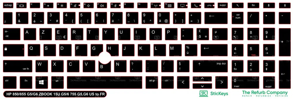 SticKeys® for HP Elitebook 855, 755 G5,755 G6, 850 G5, 850 G6, 855 G5, 855 G6 - HP Zbook 15u G5, 15u G6