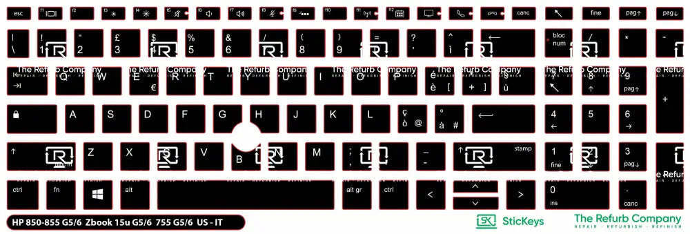 SticKeys® for HP Elitebook 855, 755 G5,755 G6, 850 G5, 850 G6, 855 G5, 855 G6 - HP Zbook 15u G5, 15u G6