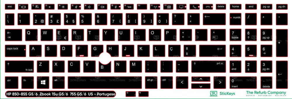 SticKeys® for HP Elitebook 855, 755 G5,755 G6, 850 G5, 850 G6, 855 G5, 855 G6 - HP Zbook 15u G5, 15u G6