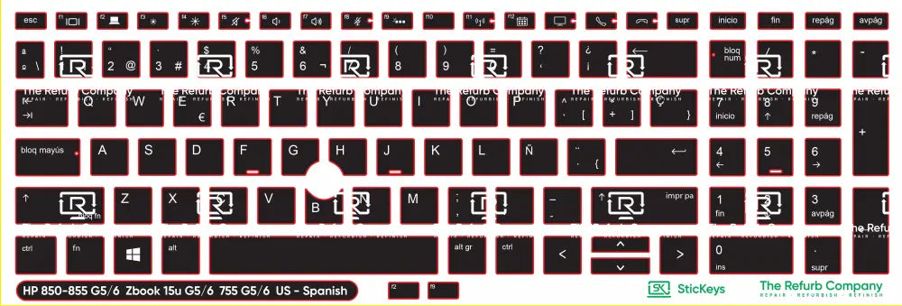 SticKeys® for HP Elitebook 855, 755 G5,755 G6, 850 G5, 850 G6, 855 G5, 855 G6 - HP Zbook 15u G5, 15u G6