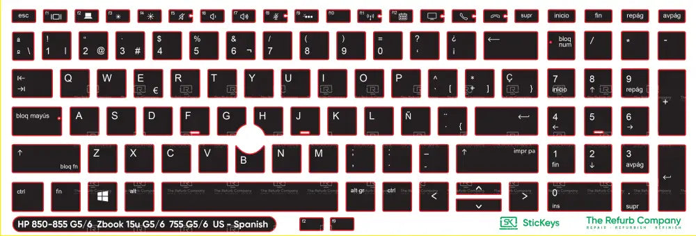SticKeys® for HP Elitebook 855, 755 G5,755 G6, 850 G5, 850 G6, 855 G5, 855 G6 - HP Zbook 15u G5, 15u G6
