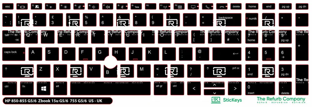 SticKeys® for HP Elitebook 855, 755 G5,755 G6, 850 G5, 850 G6, 855 G5, 855 G6 - HP Zbook 15u G5, 15u G6