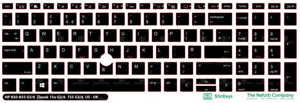 SticKeys® for HP Elitebook 855, 755 G5,755 G6, 850 G5, 850 G6, 855 G5, 855 G6 - HP Zbook 15u G5, 15u G6
