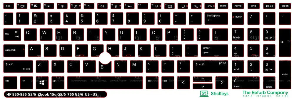SticKeys® for HP Elitebook 855, 755 G5,755 G6, 850 G5, 850 G6, 855 G5, 855 G6 - HP Zbook 15u G5, 15u G6