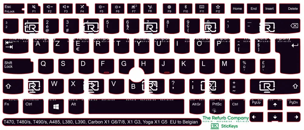 SticKeys® for Lenovo Thinkpad  L380, L390, T470, T480,  T480s,  T490, T490s / Yoga L380, A485 / Carbon X1 G6, G7, G8 /  X1 Tablet G3 / Yoga X1 G5