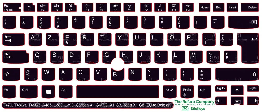 SticKeys® for Lenovo Thinkpad L380, L390, T470, T480, T480s, T490, T490s / Yoga L380, A485 / Carbon X1 G6, G7, G8 / X1 Tablet G3 / Yoga X1 G5