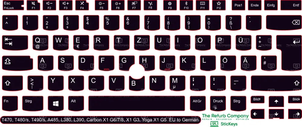 SticKeys® for Lenovo Thinkpad L380, L390, T470, T480, T480s, T490, T490s / Yoga L380, A485 / Carbon X1 G6, G7, G8 / X1 Tablet G3 / Yoga X1 G5