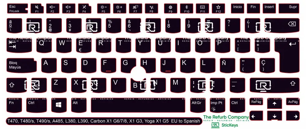 SticKeys® for Lenovo Thinkpad  L380, L390, T470, T480,  T480s,  T490, T490s / Yoga L380, A485 / Carbon X1 G6, G7, G8 /  X1 Tablet G3 / Yoga X1 G5