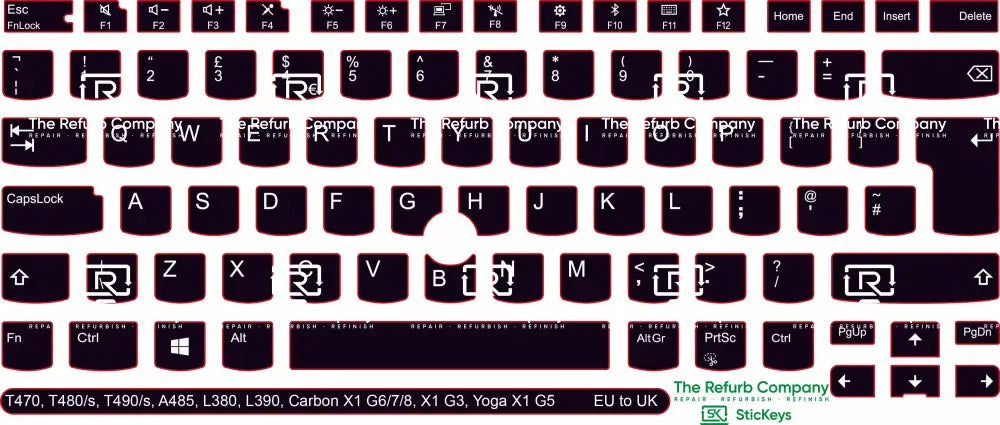 SticKeys® for Lenovo Thinkpad  L380, L390, T470, T480,  T480s,  T490, T490s / Yoga L380, A485 / Carbon X1 G6, G7, G8 /  X1 Tablet G3 / Yoga X1 G5