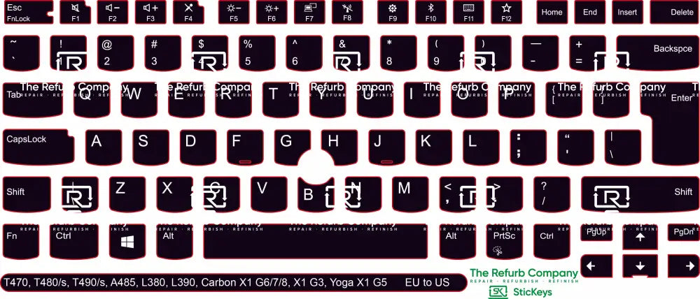 SticKeys® for Lenovo Thinkpad  L380, L390, T470, T480,  T480s,  T490, T490s / Yoga L380, A485 / Carbon X1 G6, G7, G8 /  X1 Tablet G3 / Yoga X1 G5