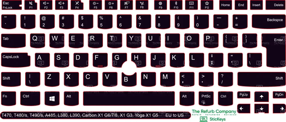 SticKeys® for Lenovo Thinkpad L380, L390, T470, T480, T480s, T490, T490s / Yoga L380, A485 / Carbon X1 G6, G7, G8 / X1 Tablet G3 / Yoga X1 G5