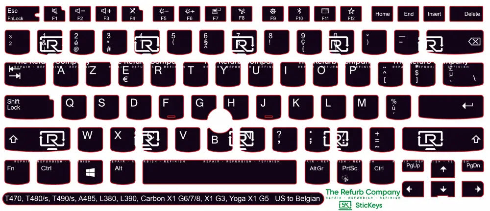 SticKeys® for Lenovo Thinkpad  L380, L390, T470, T480,  T480s,  T490, T490s / Yoga L380, A485 / Carbon X1 G6, G7, G8 /  X1 Tablet G3 / Yoga X1 G5