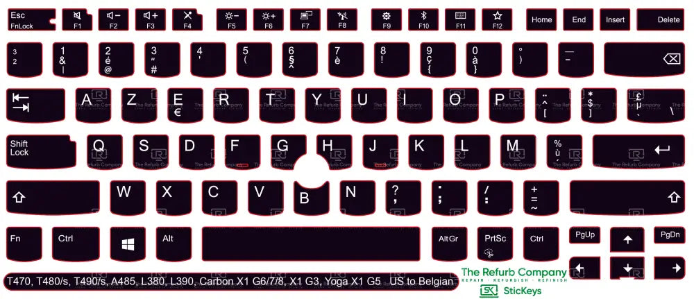 SticKeys® for Lenovo Thinkpad L380, L390, T470, T480, T480s, T490, T490s / Yoga L380, A485 / Carbon X1 G6, G7, G8 / X1 Tablet G3 / Yoga X1 G5