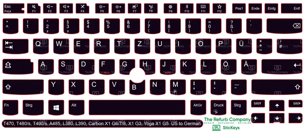 SticKeys® for Lenovo Thinkpad L380, L390, T470, T480, T480s, T490, T490s / Yoga L380, A485 / Carbon X1 G6, G7, G8 / X1 Tablet G3 / Yoga X1 G5