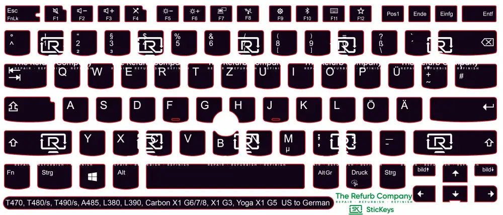 SticKeys® for Lenovo Thinkpad  L380, L390, T470, T480,  T480s,  T490, T490s / Yoga L380, A485 / Carbon X1 G6, G7, G8 /  X1 Tablet G3 / Yoga X1 G5