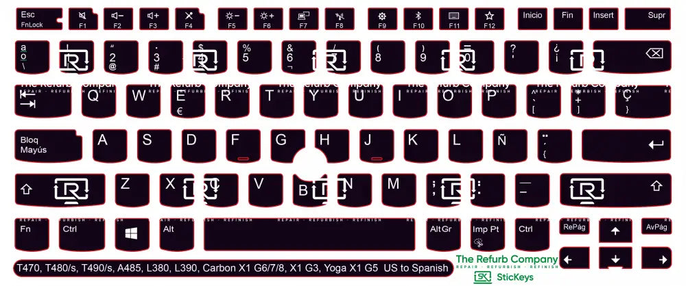 SticKeys® for Lenovo Thinkpad  L380, L390, T470, T480,  T480s,  T490, T490s / Yoga L380, A485 / Carbon X1 G6, G7, G8 /  X1 Tablet G3 / Yoga X1 G5