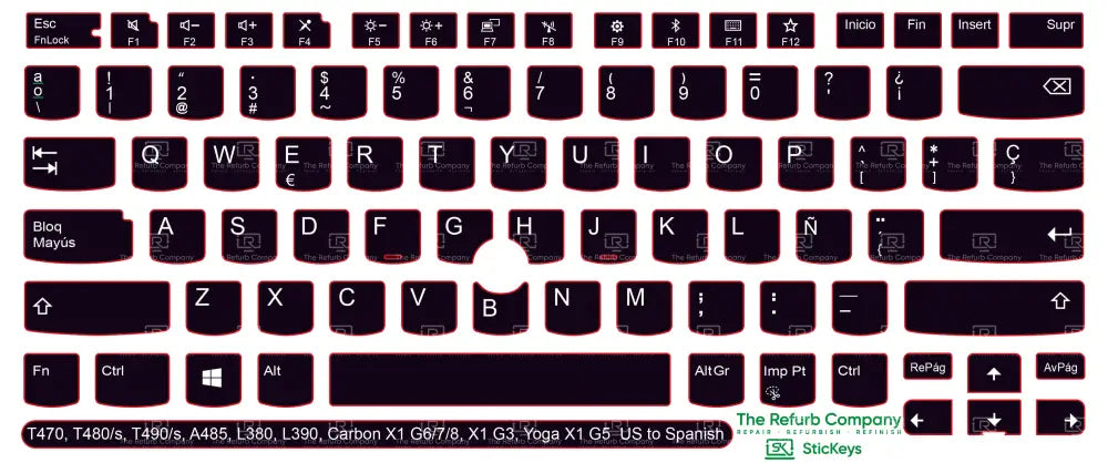 SticKeys® for Lenovo Thinkpad L380, L390, T470, T480, T480s, T490, T490s / Yoga L380, A485 / Carbon X1 G6, G7, G8 / X1 Tablet G3 / Yoga X1 G5