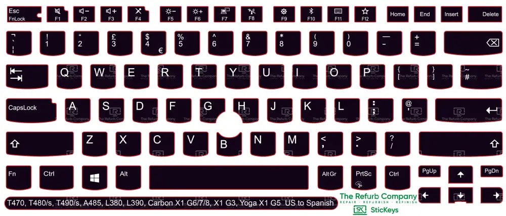 SticKeys® for Lenovo Thinkpad L380, L390, T470, T480, T480s, T490, T490s / Yoga L380, A485 / Carbon X1 G6, G7, G8 / X1 Tablet G3 / Yoga X1 G5