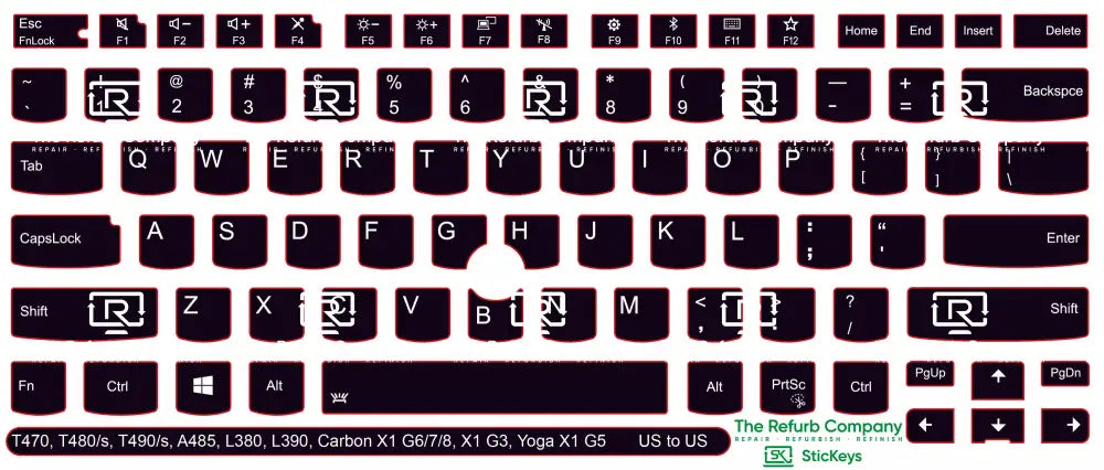 SticKeys® for Lenovo Thinkpad  L380, L390, T470, T480,  T480s,  T490, T490s / Yoga L380, A485 / Carbon X1 G6, G7, G8 /  X1 Tablet G3 / Yoga X1 G5