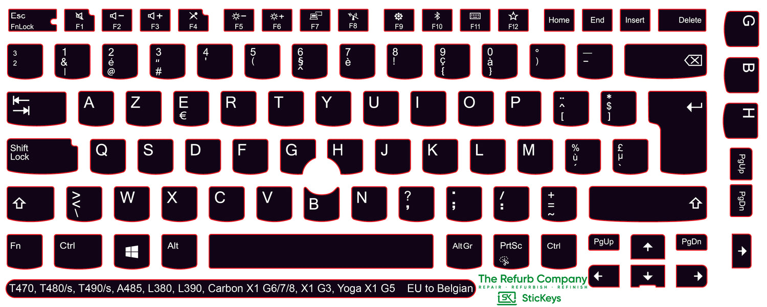 SticKeys® for Lenovo Thinkpad A485 / T470 / T470s / T480 / T480s / T490 / T490s / Yoga X1 G5 / Carbon X1 G6 / Carbon X1 G7 / Carbon X1 G8