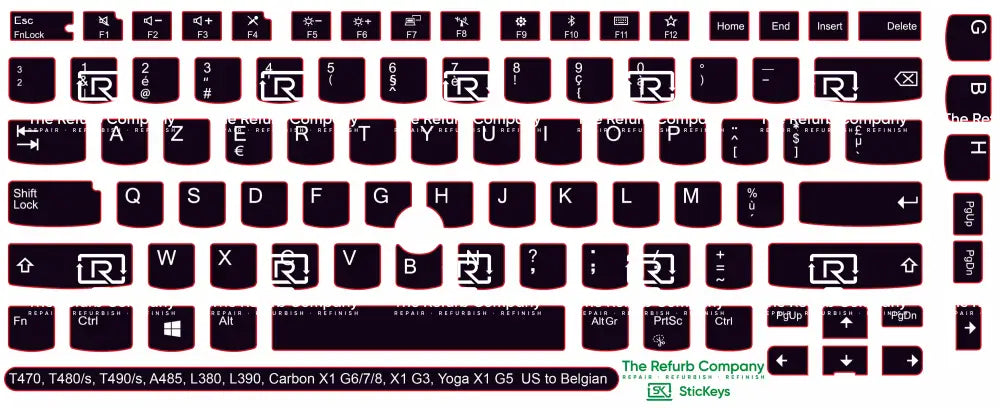 SticKeys® for Lenovo Thinkpad A485 / T470 / T470s / T480 / T480s / T490 / T490s / Yoga X1 G5 / Carbon X1 G6 / Carbon X1 G7 / Carbon X1 G8