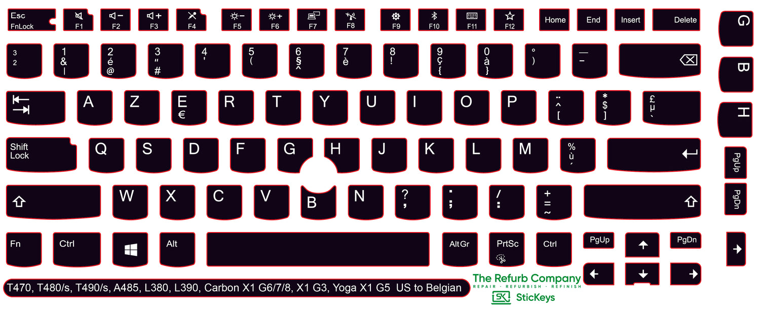SticKeys® for Lenovo Thinkpad A485 / T470 / T470s / T480 / T480s / T490 / T490s / Yoga X1 G5 / Carbon X1 G6 / Carbon X1 G7 / Carbon X1 G8