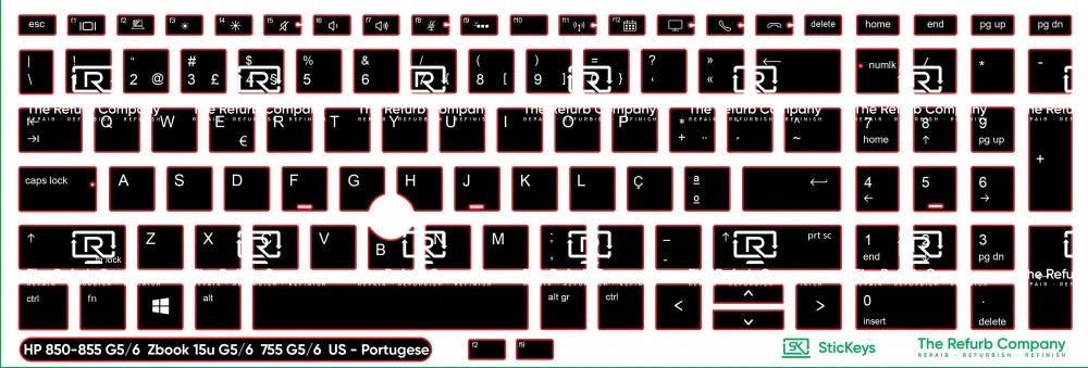 SticKeys® for HP Elitebook 855, 755 G5,755 G6, 850 G5, 850 G6, 855 G5, 855 G6 - HP Zbook 15u G5, 15u G6