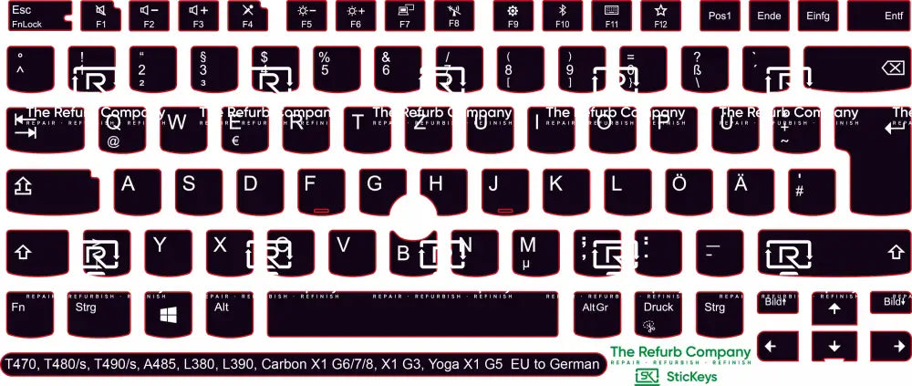 SticKeys® for Lenovo Thinkpad  L380, L390, T470, T480,  T480s,  T490, T490s / Yoga L380, A485 / Carbon X1 G6, G7, G8 /  X1 Tablet G3 / Yoga X1 G5
