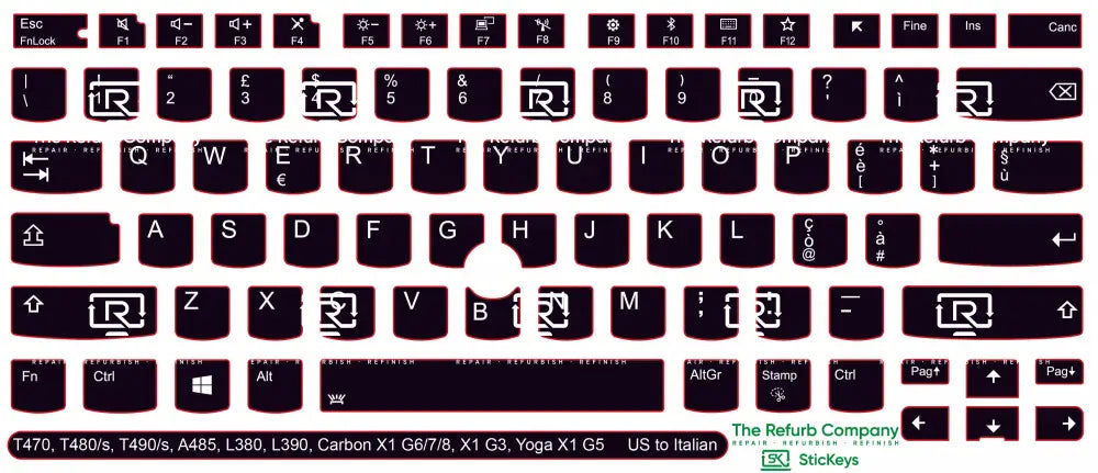 SticKeys® for Lenovo Thinkpad  L380, L390, T470, T480,  T480s,  T490, T490s / Yoga L380, A485 / Carbon X1 G6, G7, G8 /  X1 Tablet G3 / Yoga X1 G5