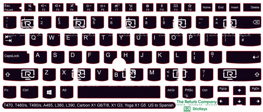 SticKeys® for Lenovo Thinkpad  L380, L390, T470, T480,  T480s,  T490, T490s / Yoga L380, A485 / Carbon X1 G6, G7, G8 /  X1 Tablet G3 / Yoga X1 G5