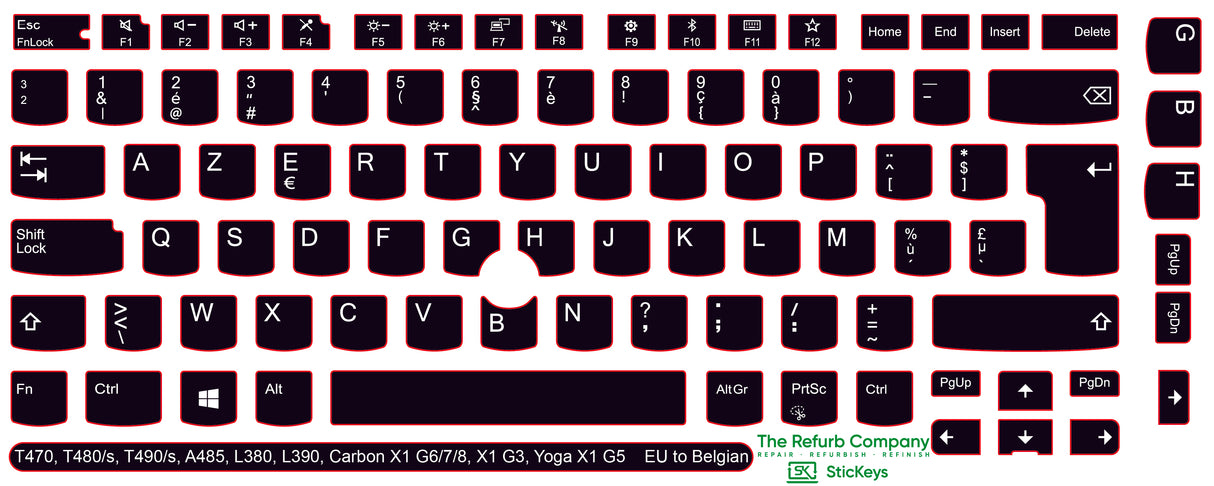 SticKeys® for Lenovo Thinkpad A485 / T470 / T470s / T480 / T480s / T490 / T490s / Yoga X1 G5 / Carbon X1 G6 / Carbon X1 G7 / Carbon X1 G8