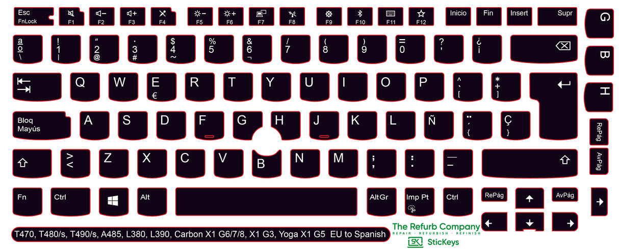 SticKeys® for Lenovo Thinkpad A485 / T470 / T470s / T480 / T480s / T490 / T490s / Yoga X1 G5 / Carbon X1 G6 / Carbon X1 G7 / Carbon X1 G8