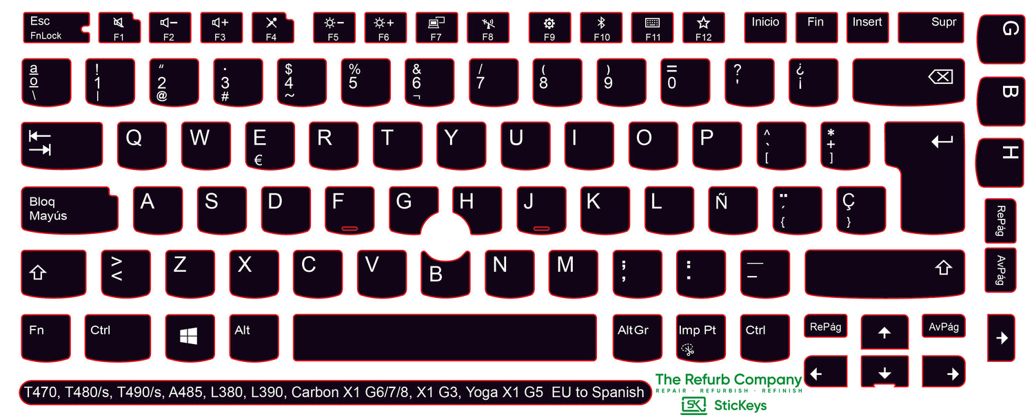 SticKeys® for Lenovo Thinkpad A485 / T470 / T470s / T480 / T480s / T490 / T490s / Yoga X1 G5 / Carbon X1 G6 / Carbon X1 G7 / Carbon X1 G8