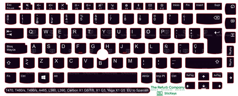 SticKeys® for Lenovo Thinkpad A485 / T470 / T470s / T480 / T480s / T490 / T490s / Yoga X1 G5 / Carbon X1 G6 / Carbon X1 G7 / Carbon X1 G8