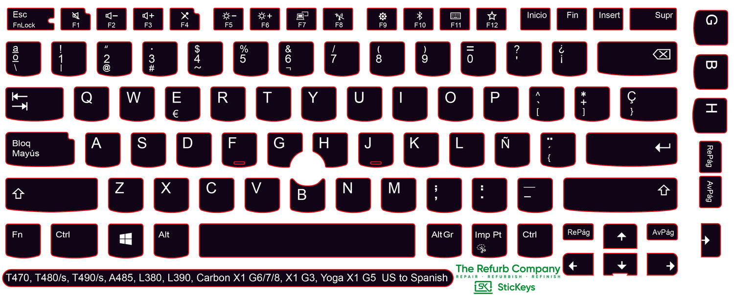 SticKeys® for Lenovo Thinkpad A485 / T470 / T470s / T480 / T480s / T490 / T490s / Yoga X1 G5 / Carbon X1 G6 / Carbon X1 G7 / Carbon X1 G8