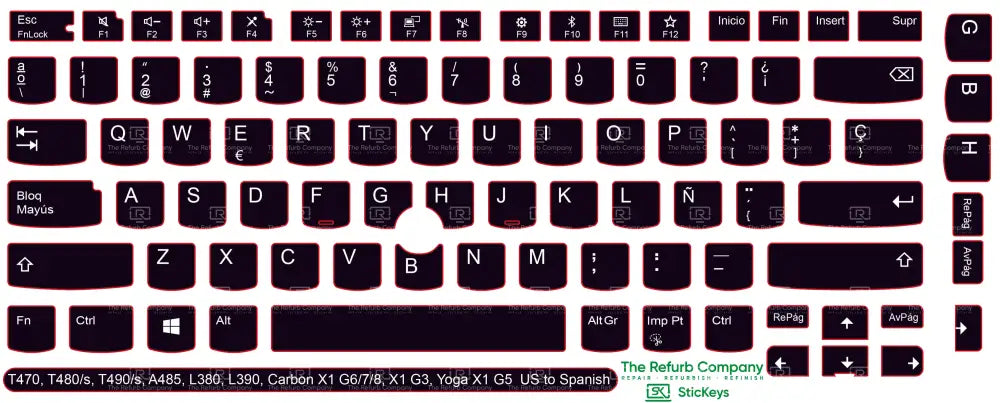 SticKeys® for Lenovo Thinkpad A485 / T470 / T470s / T480 / T480s / T490 / T490s / Yoga X1 G5 / Carbon X1 G6 / Carbon X1 G7 / Carbon X1 G8