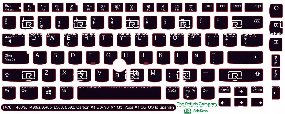 SticKeys® for Lenovo Thinkpad A485 / T470 / T470s / T480 / T480s / T490 / T490s / Yoga X1 G5 / Carbon X1 G6 / Carbon X1 G7 / Carbon X1 G8
