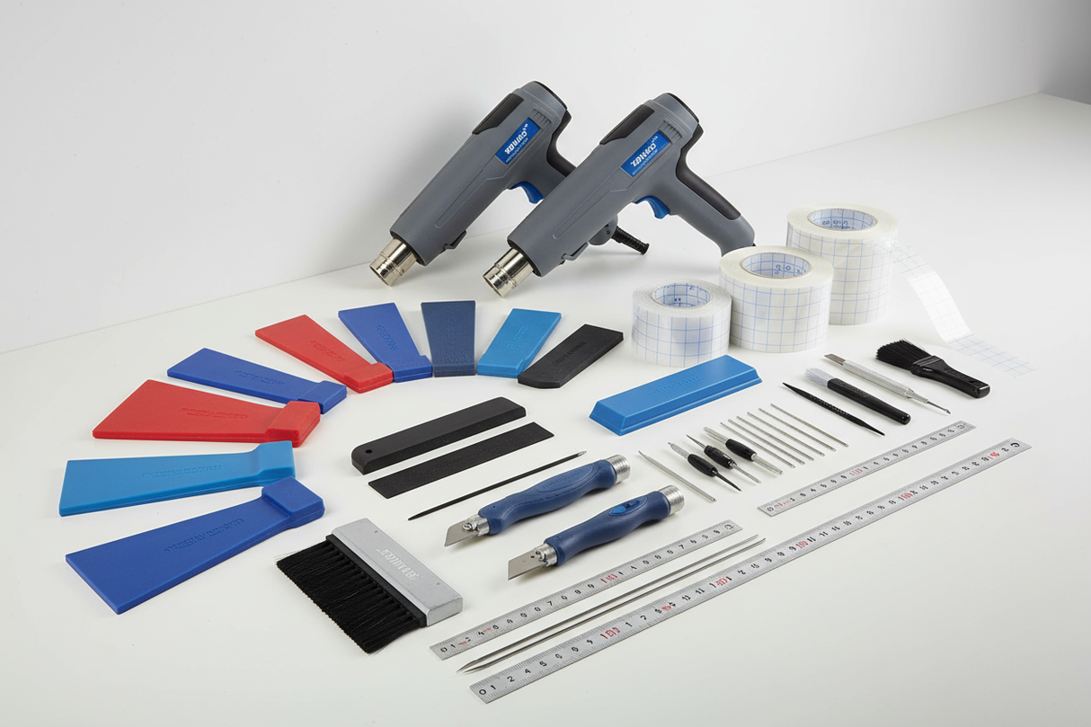 tools for refurbishment like squegees and application tape and heatguns